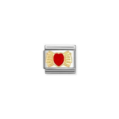 030207/56 NEW 18ct Stainless Steel & Enamel Heart Bow Red Link