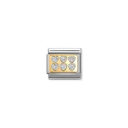 030224/08 NEW 18ct Yellow Gold & Enamel Glitter Hearts 6 Link