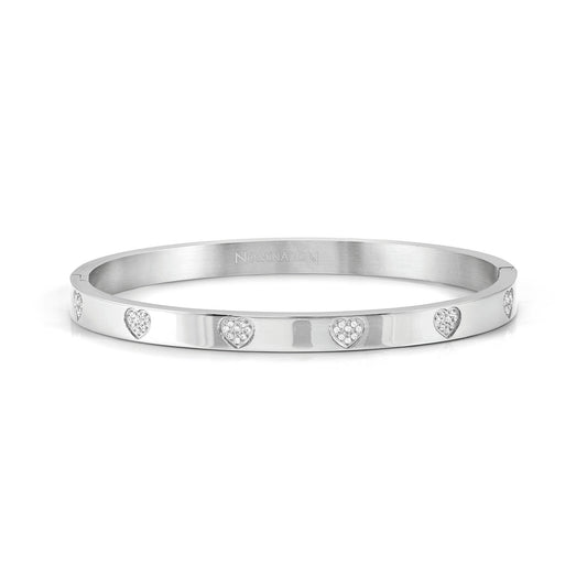 029504/004 PRETTY BANGLES bracelet in steel and cz PAVE (LARGE SIZE) (004_Heart)