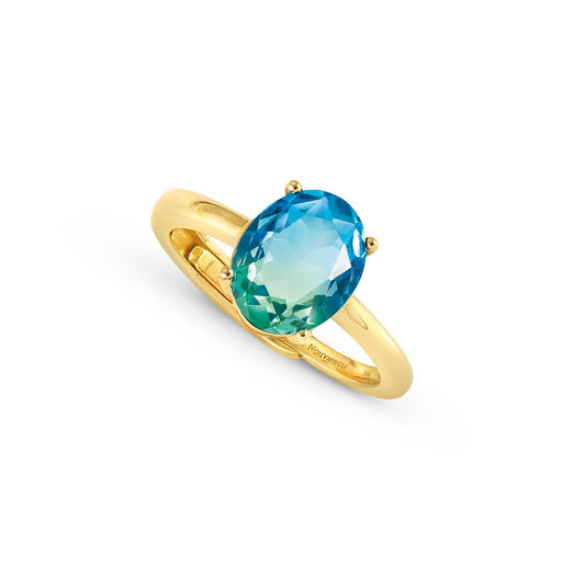 240800/026 SYMBIOSI 18ct YGP BICOLOR stone Ring (026_LIGHT BLUE-GREEN )