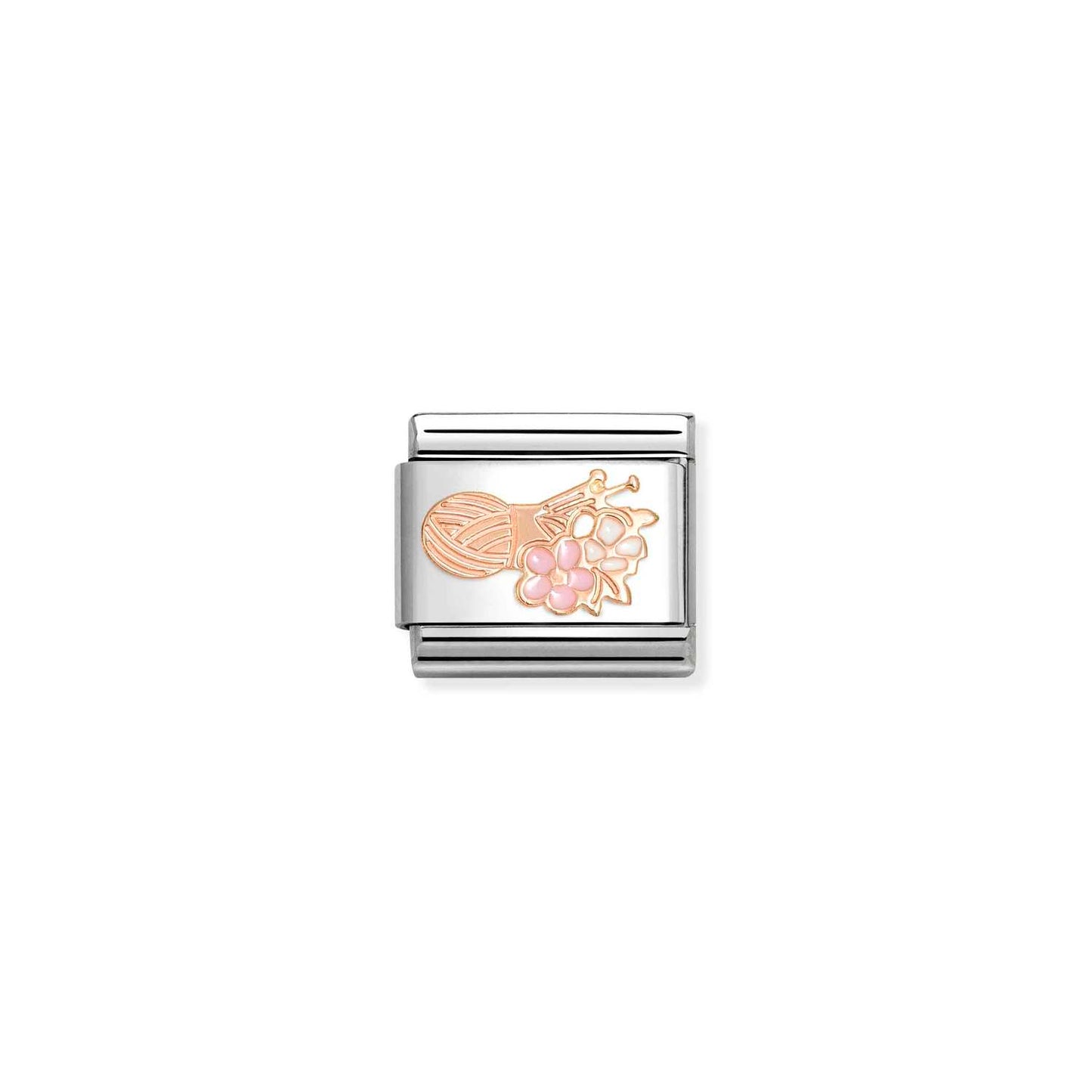 430202/29 NEW Classic 9ct Rose Gold & Enamel Ball of wool with flowers Link