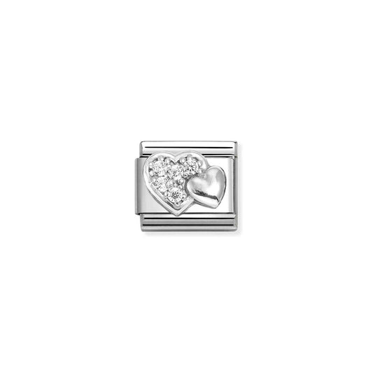 330304/47 NEW Classic Sterling Silver White CZ set Heart with Silver raised Heart Link