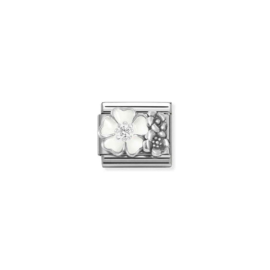 330325/01 Composable CL SYMBOLS OX, in steel, enamel, cz and 925 sterling silver (01_WHITE flower with flowers)