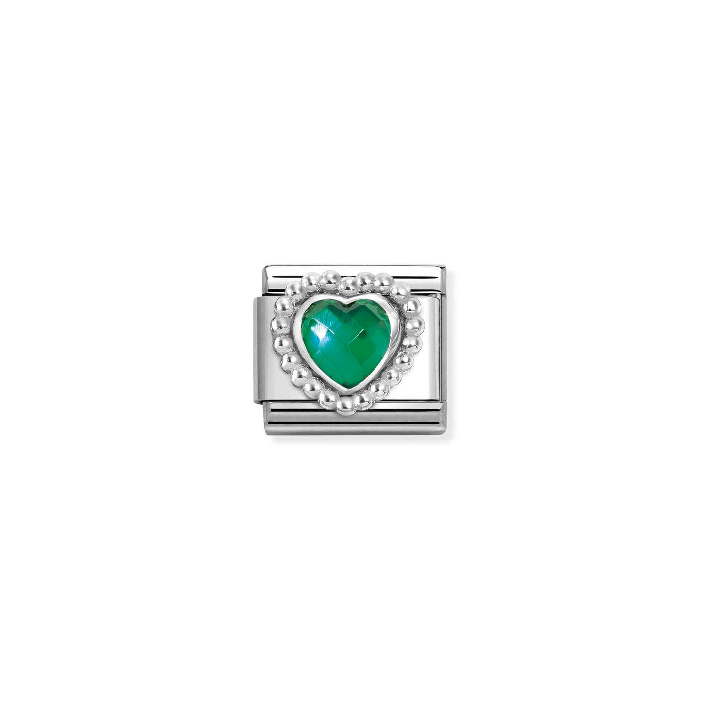 330606/004 Composable FACETED STONES, steel with 925 sterling silver HEART with BEADED RICH SETTING (004_GREEN)
