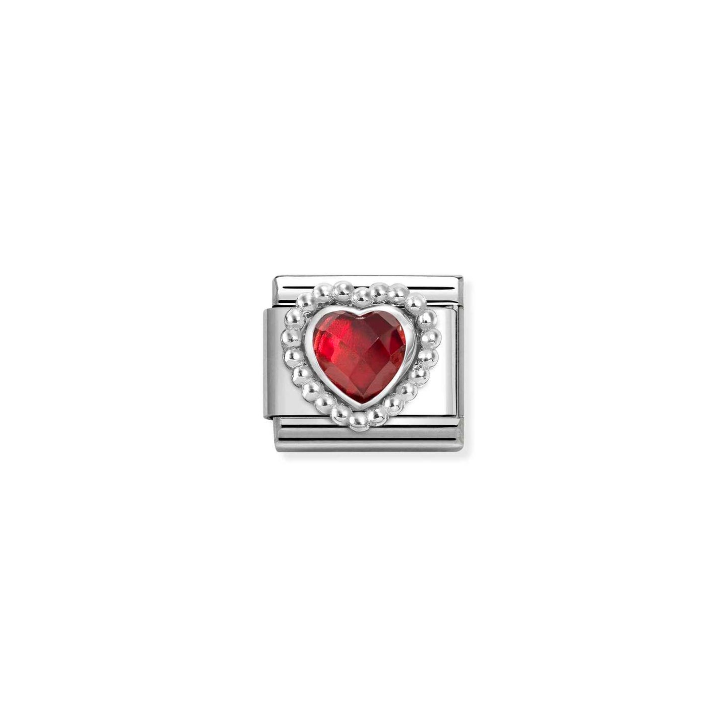330606/005 Composable FACETED STONES, steel with 925 sterling silver HEART with BEADED RICH SETTING (005_RED)