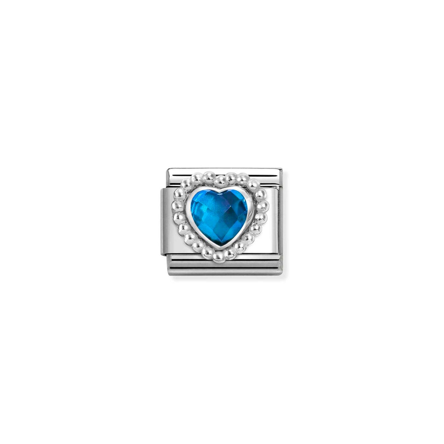 330606/007 Composable FACETED STONES, steel with 925 sterling silver HEART with BEADED RICH SETTING (007_BLUE)