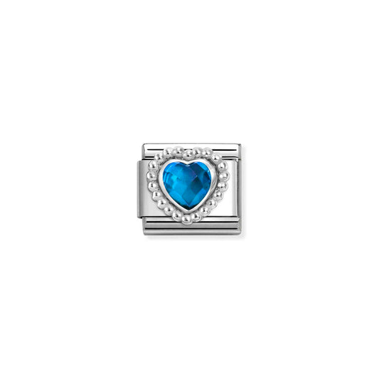 330606/007 Composable FACETED STONES, steel with 925 sterling silver HEART with BEADED RICH SETTING (007_BLUE)