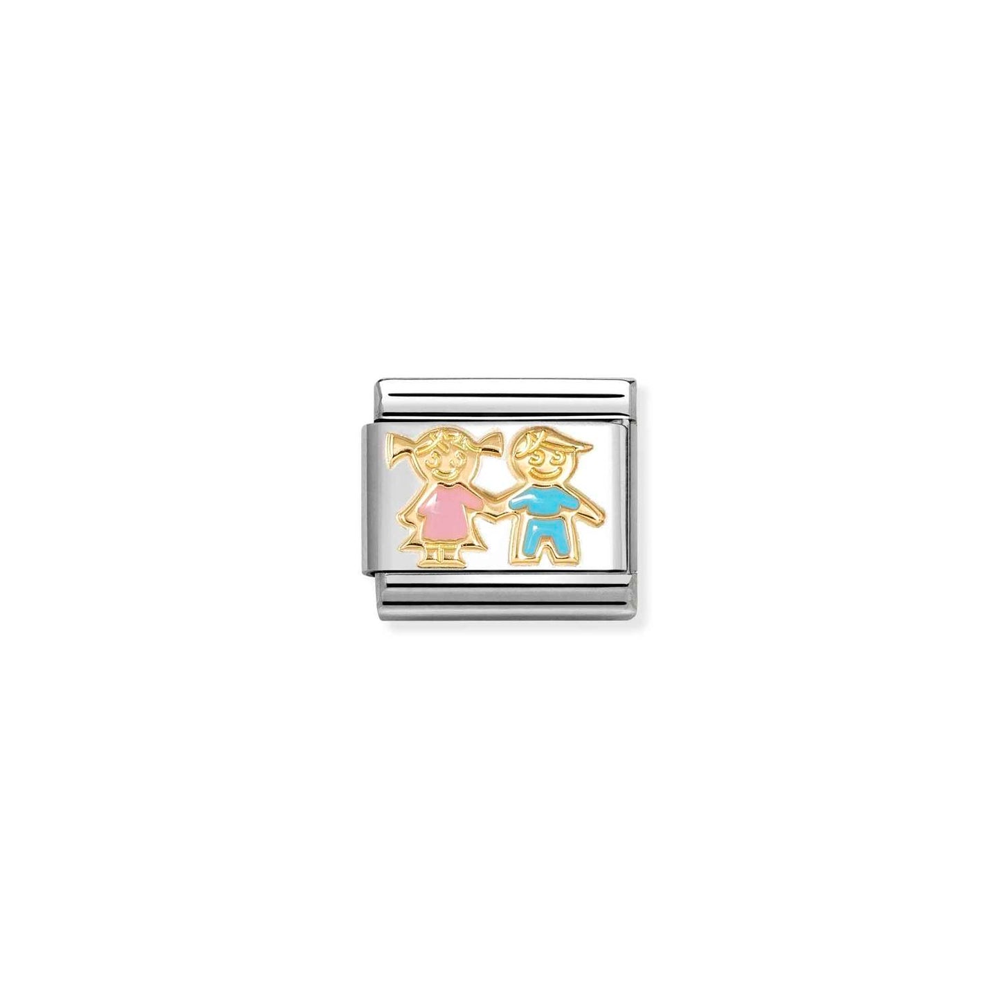030272/92 NEW Composable Classic 18ct Yellow Gold Enamel Siblings (Sister and Brother) Link