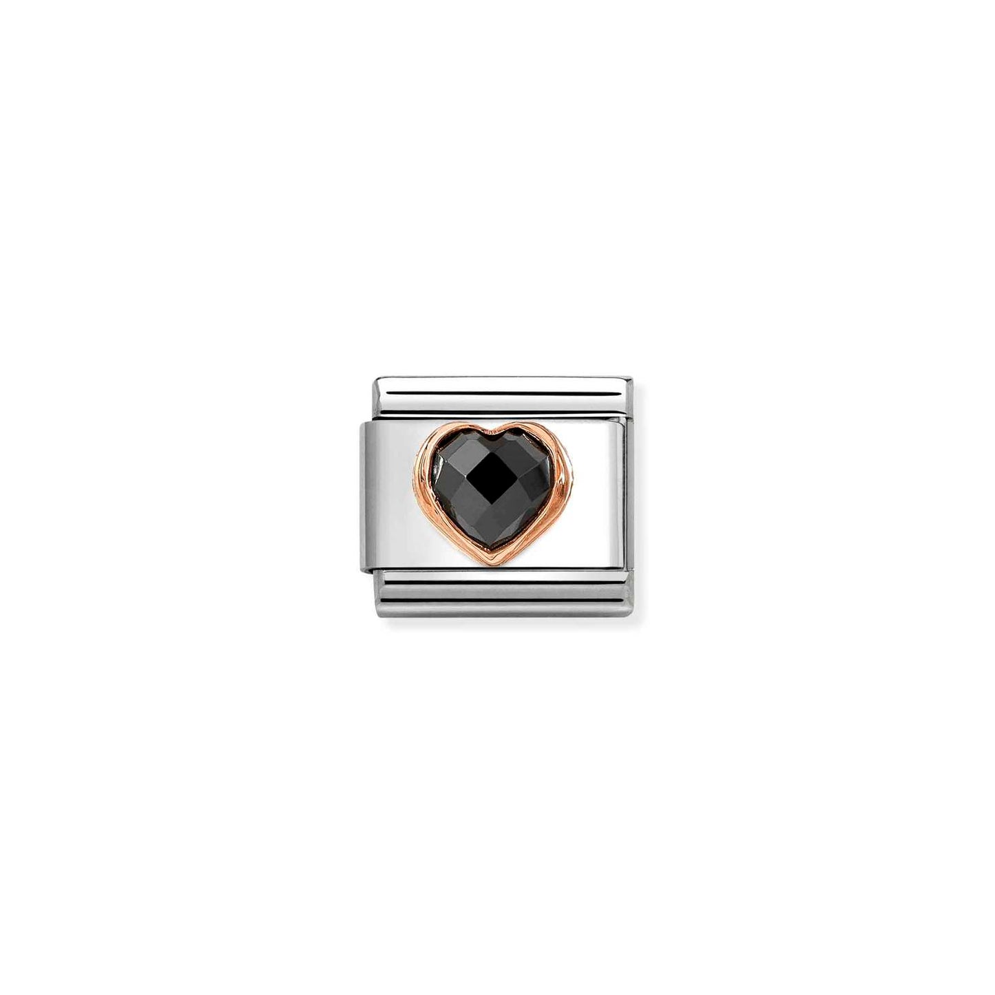 430607/011 NEW Composable Classic 9ct Rose Gold CZ Heart Link (Black)