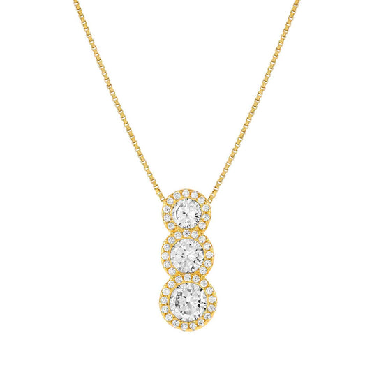 241403/012 SeiDivina Sterling Silver 18ct YGP Tiered Pave CZ Necklace