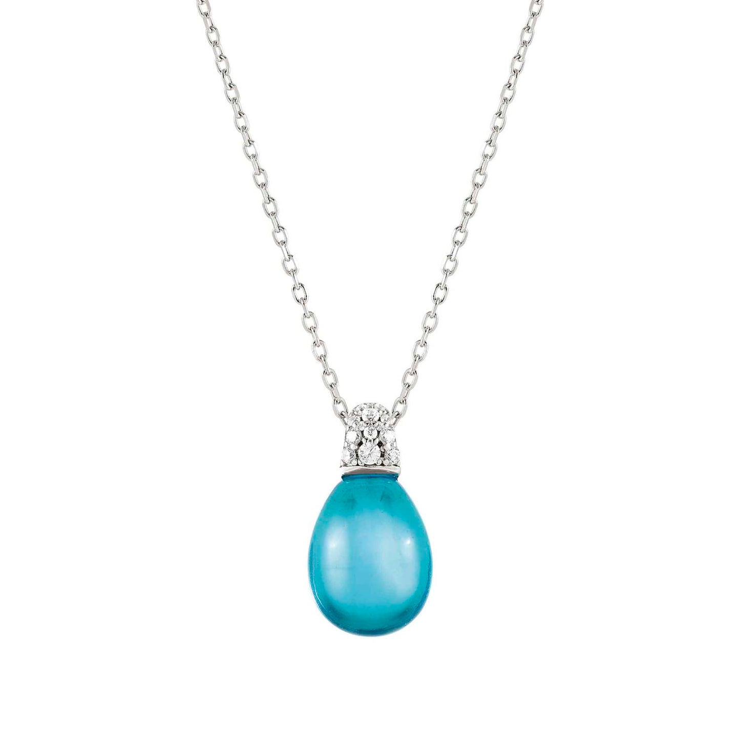241503/042 MyRadiance Cabochon Cut Blue Topaz Stone CZ Pendant Necklace
