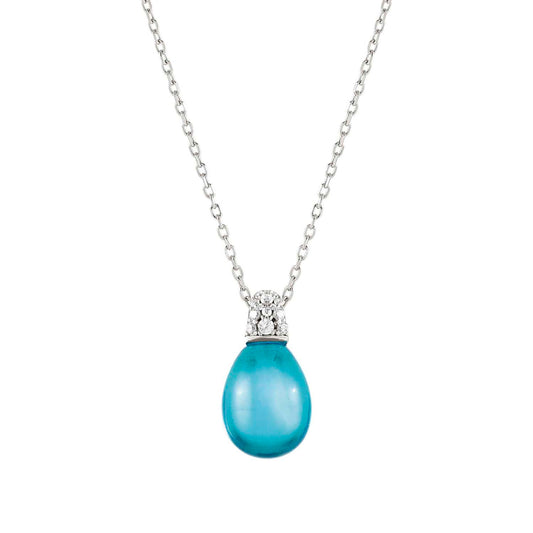 241503/042 MyRadiance Cabochon Cut Blue Topaz Stone CZ Pendant Necklace