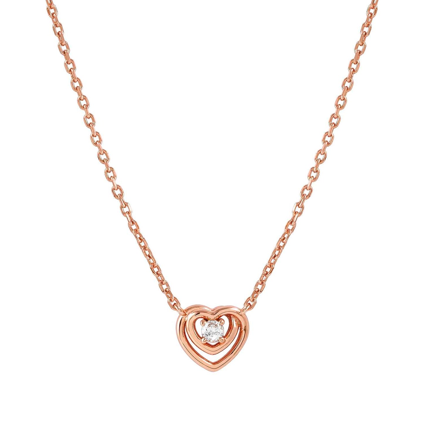 241706/005 Cosmic Love Sterling Silver & 22ct Rose Gold Plated Necklace with Small Heart Pendant and CZ Stone