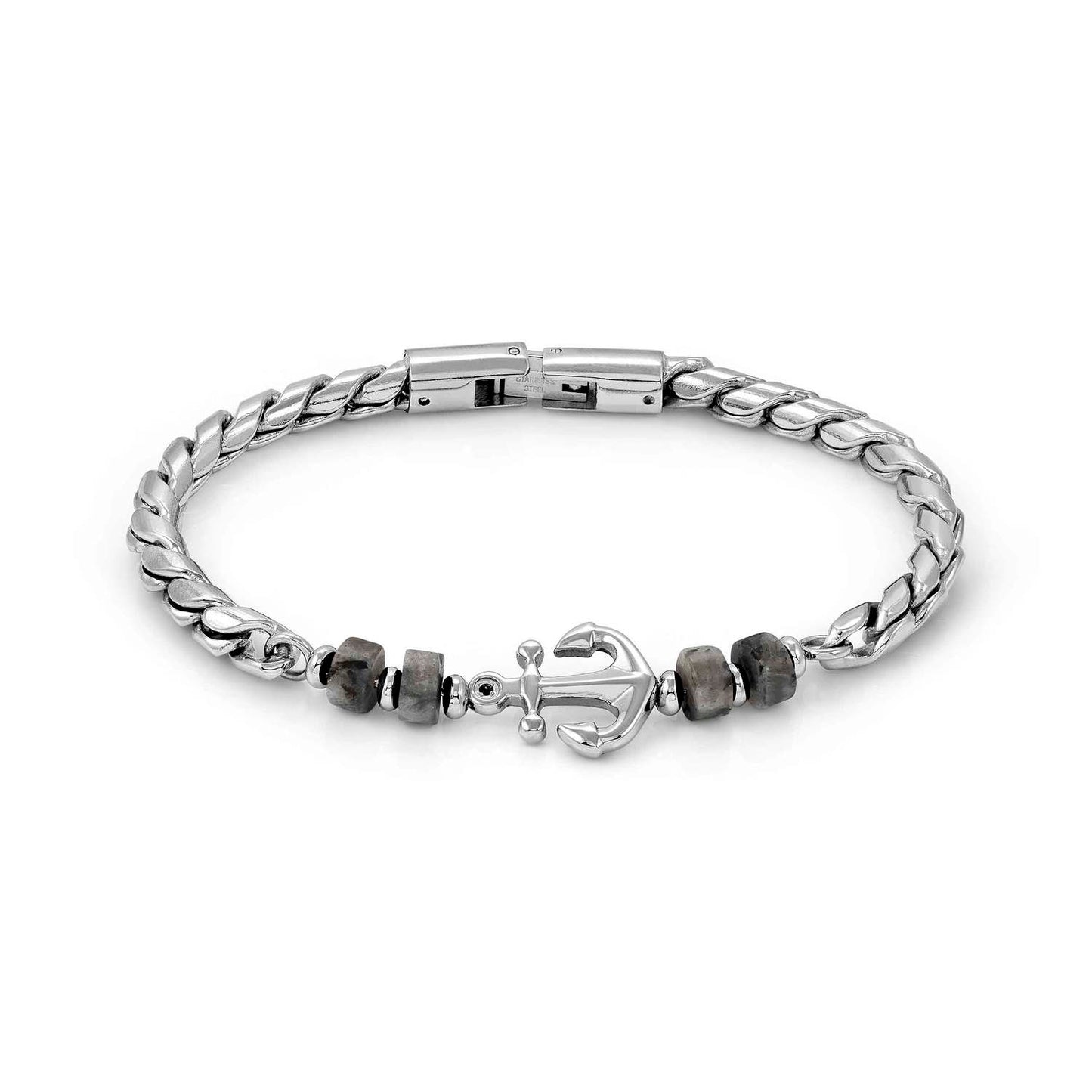 ATLANTE Stones ANCHOR Grey Jasper Steel Bracelet 027506/064