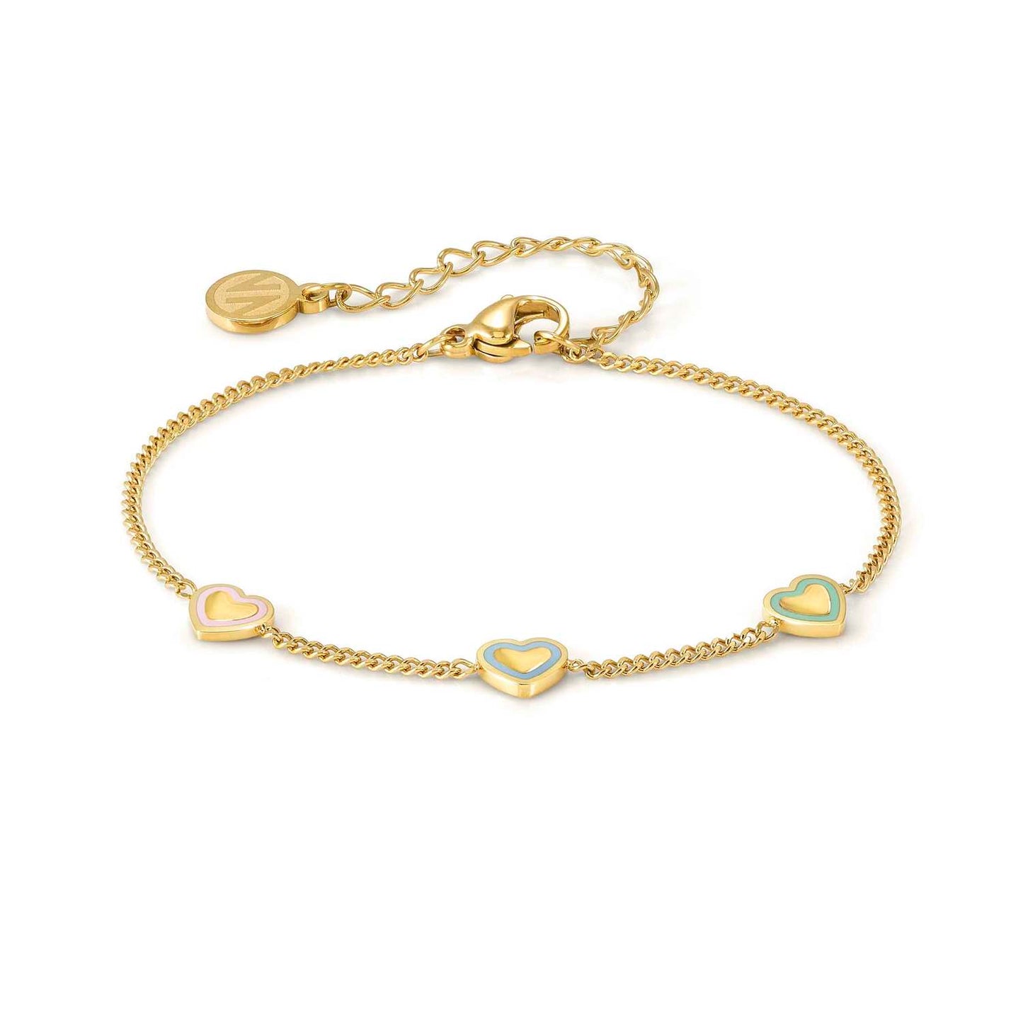 FAIRYICONS Steel Yellow PVD 3 Hearts Enamel Bracelet 134106/022