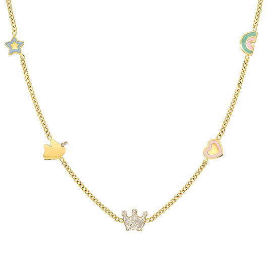 FAIRYICONS Steel Yellow PVD Enamel 5 Mixed Symbols Necklace 134109/050