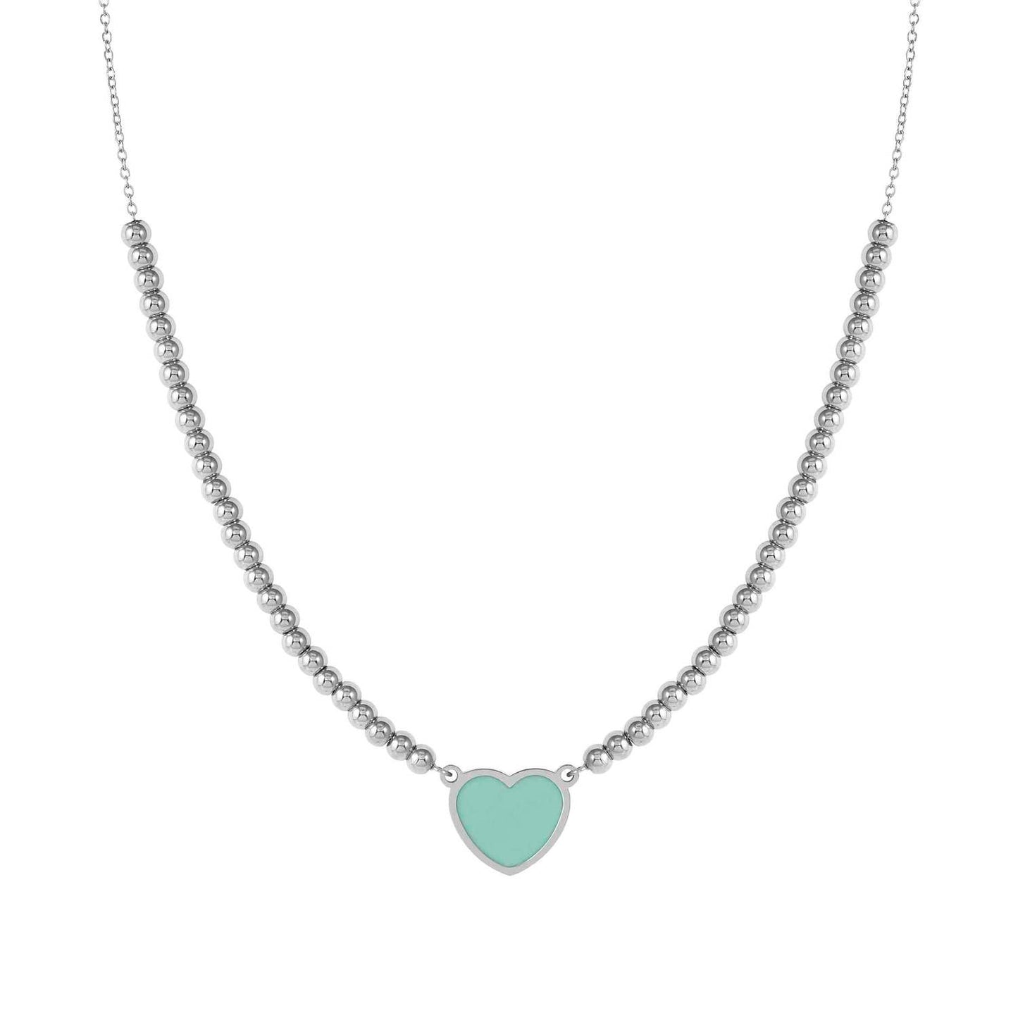 EMOSFERE Steel Chain & Beaded Green Enamel Heart Necklace 134204/002