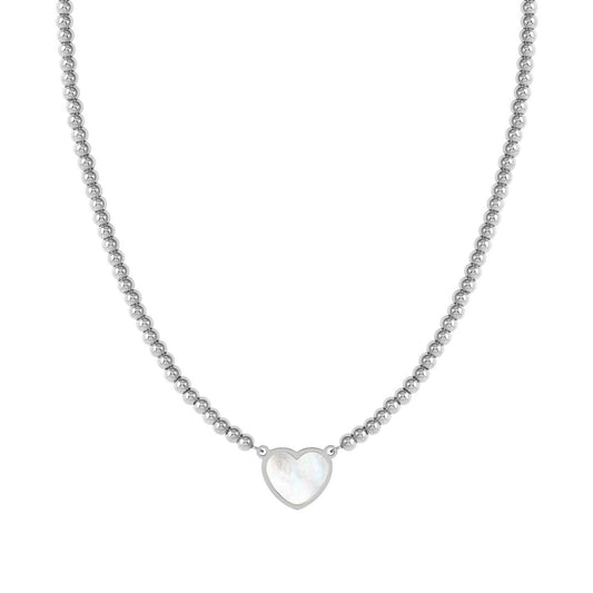EMOSFERE Steel Full Beaded Necklace White Mother of Pearl Heart 134206/036