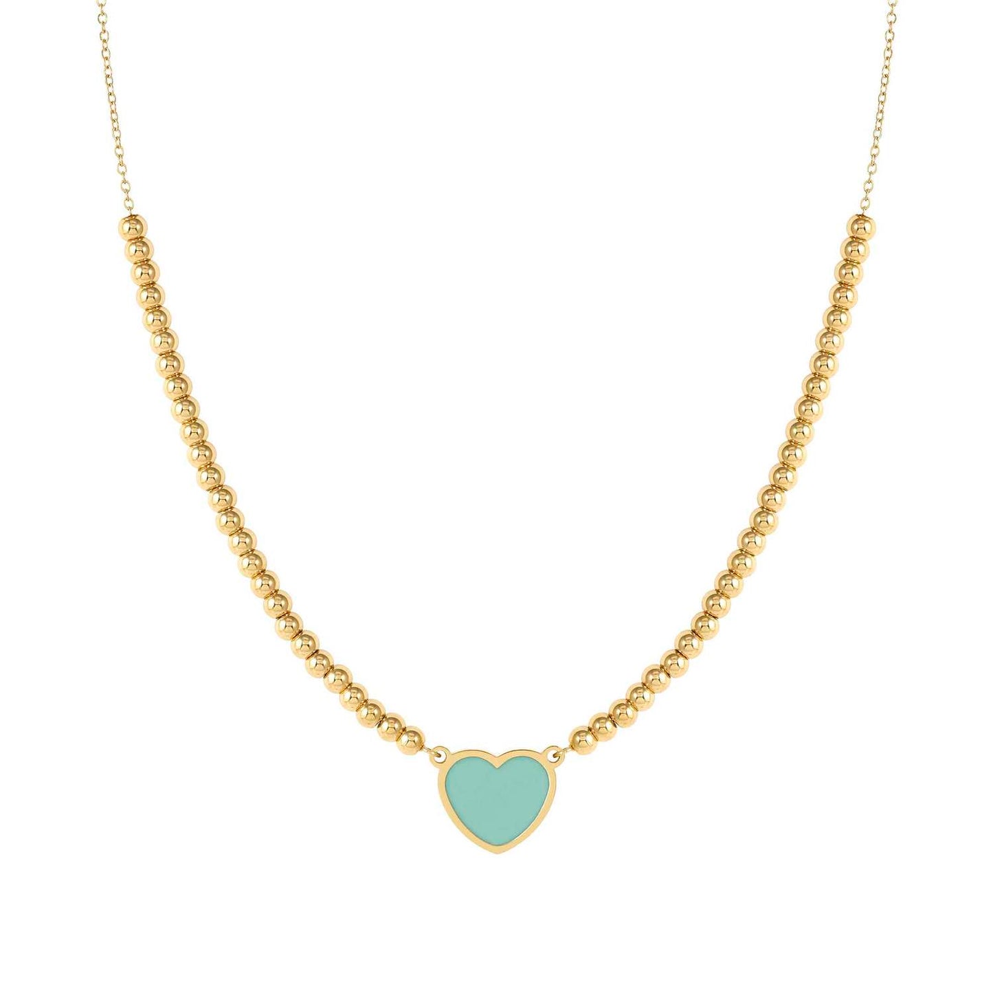 EMOSFERE Yellow PVD Steel Chain & Beaded Green Enamel Heart Necklace 134214/002