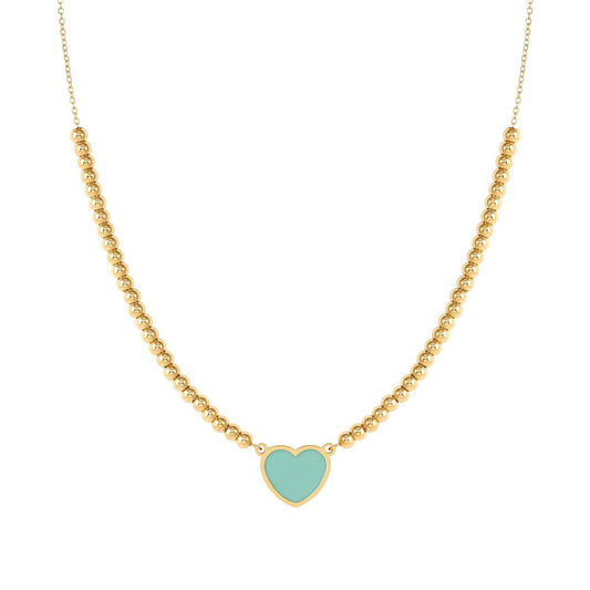EMOSFERE Yellow PVD Steel Chain & Beaded Green Enamel Heart Necklace 134214/002