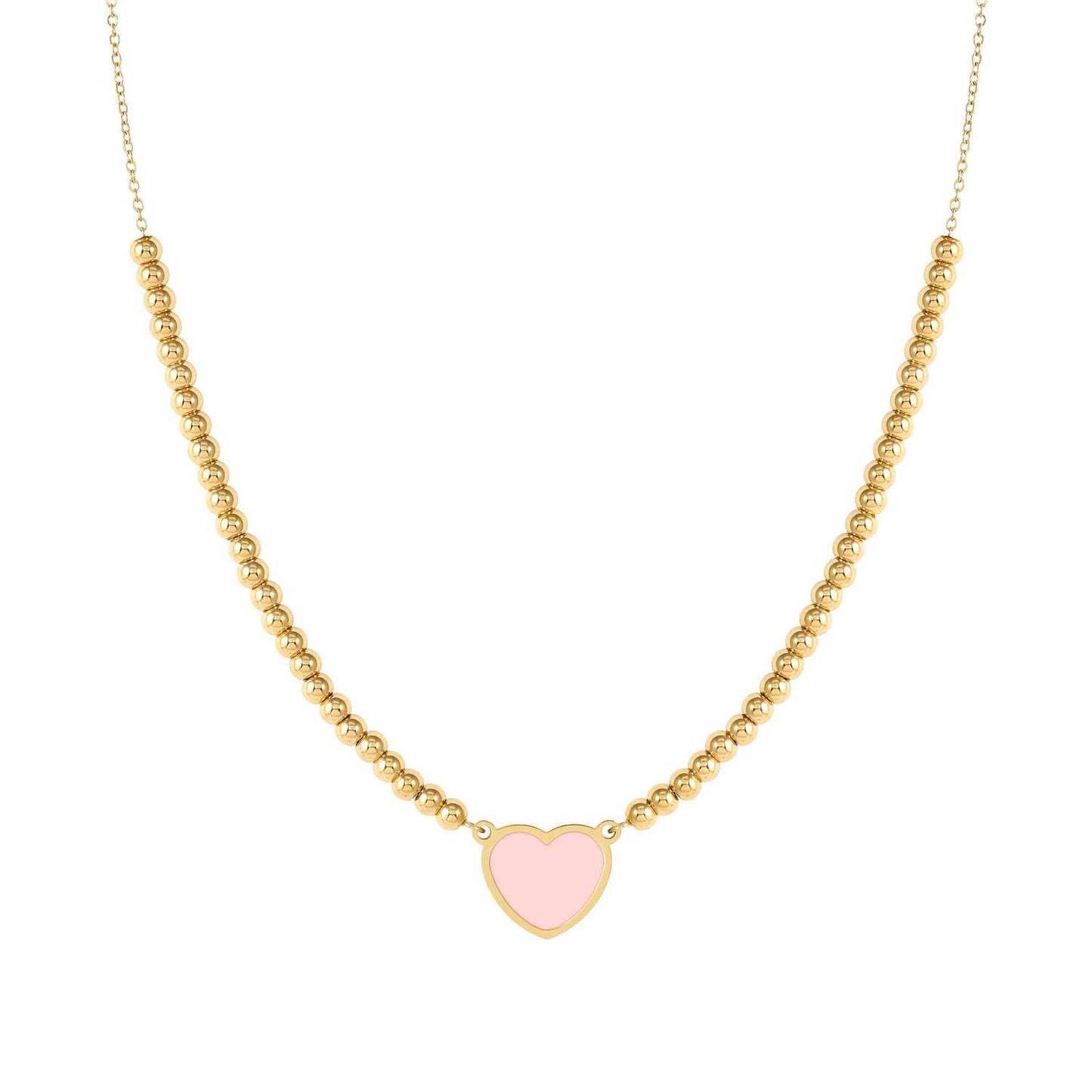 EMOSFERE Yellow PVD Steel Chain & Beaded Pink Enamel Heart Necklace 134214/006