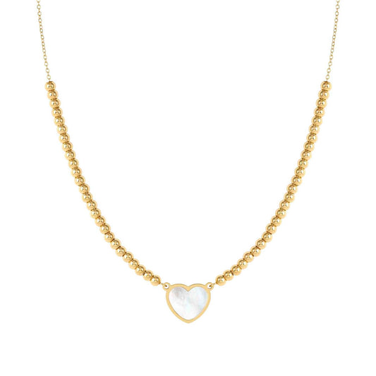 EMOSFERE Yellow PVD Steel Chain & Beaded White MOP Heart Necklace 134215/036