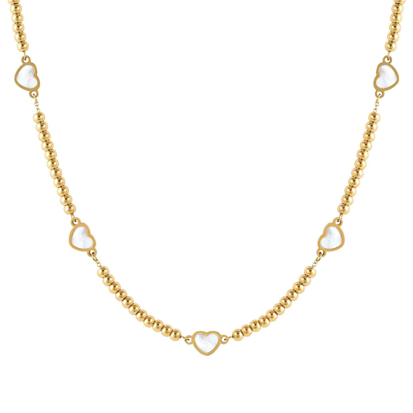 EMOSFERE Yellow PVD Steel Necklace with 5 MOP Hearts 134217/036