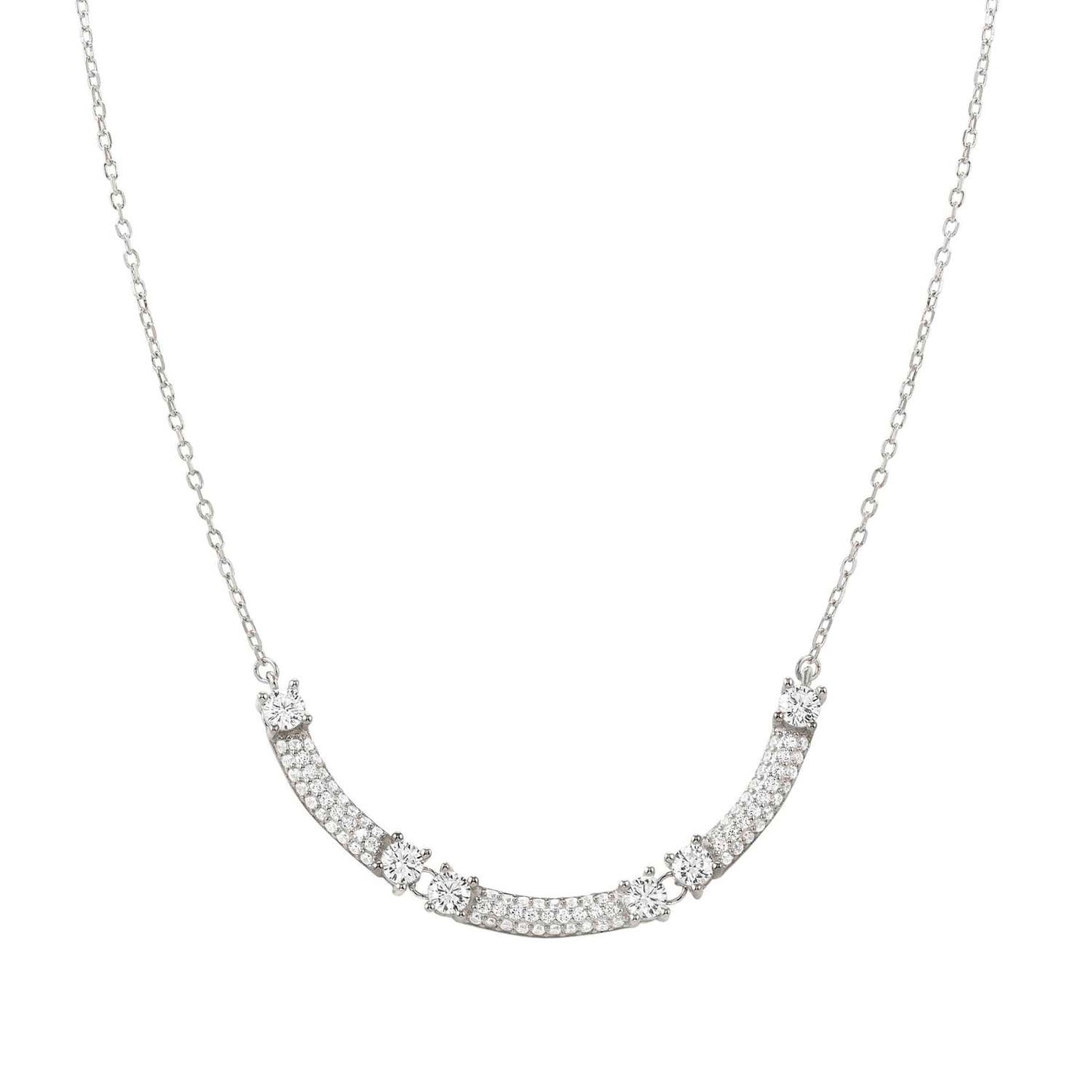 FASHION ERA Silver 3 CZ pavé wave Necklace 242210/010