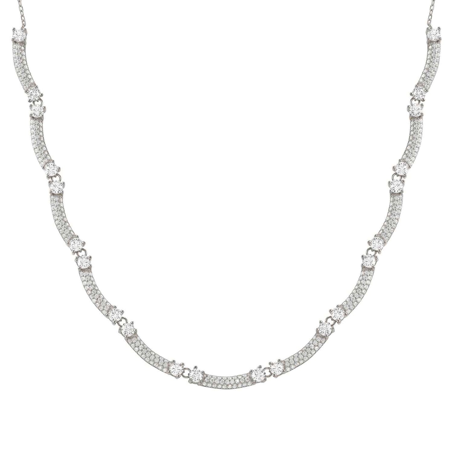 FASHION ERA Silver 11 CZ pavé wave Necklace 242211/010