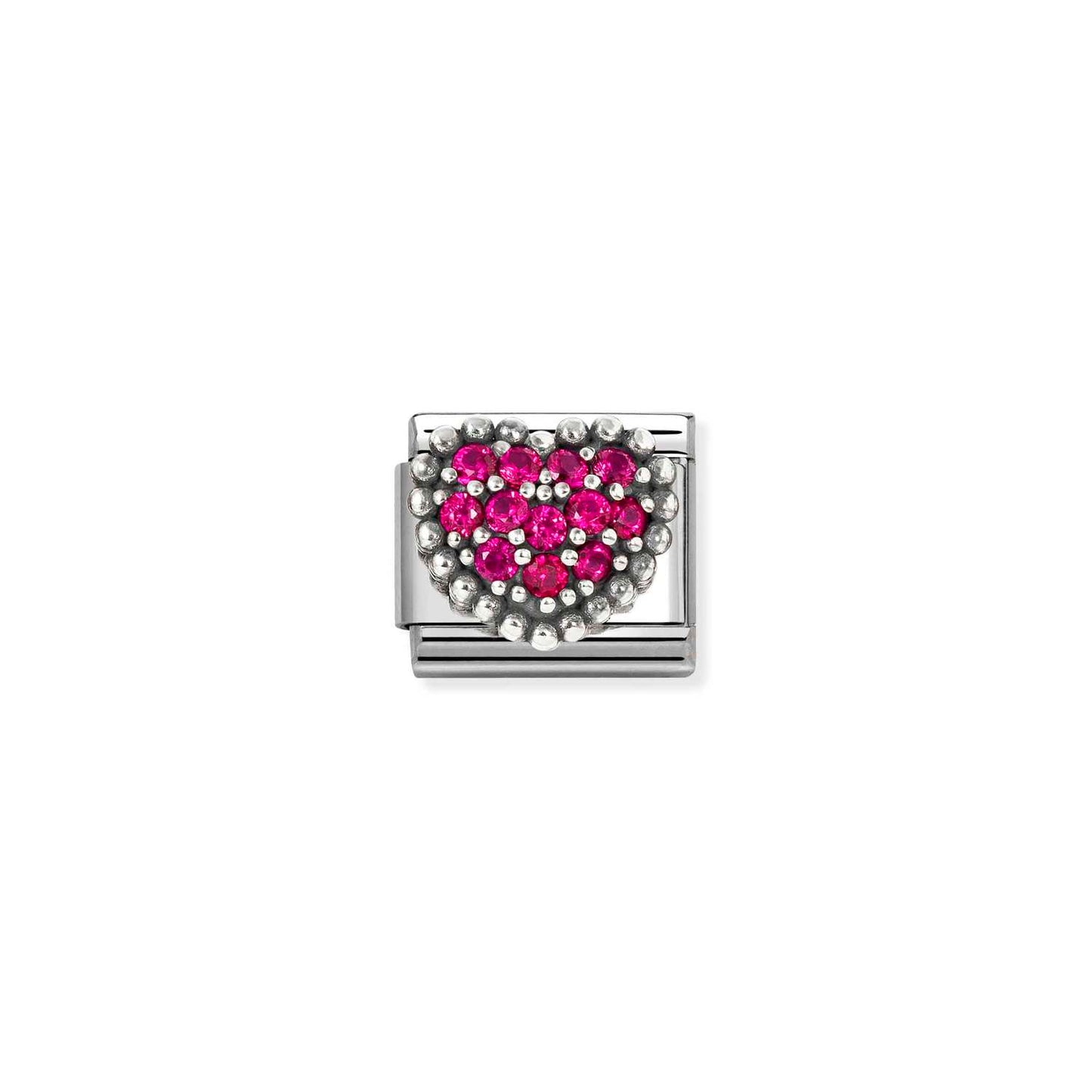 NEW Silver Beaded PAVE RED CZ set Heart Composable Link 330327/08