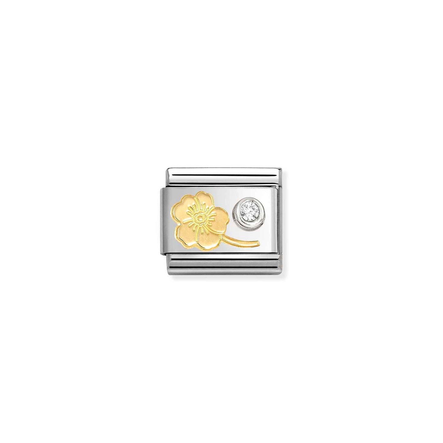 NEW 18ct Yellow Gold & Silver Forget-Me-Not with CZ Composable Link 630301/04