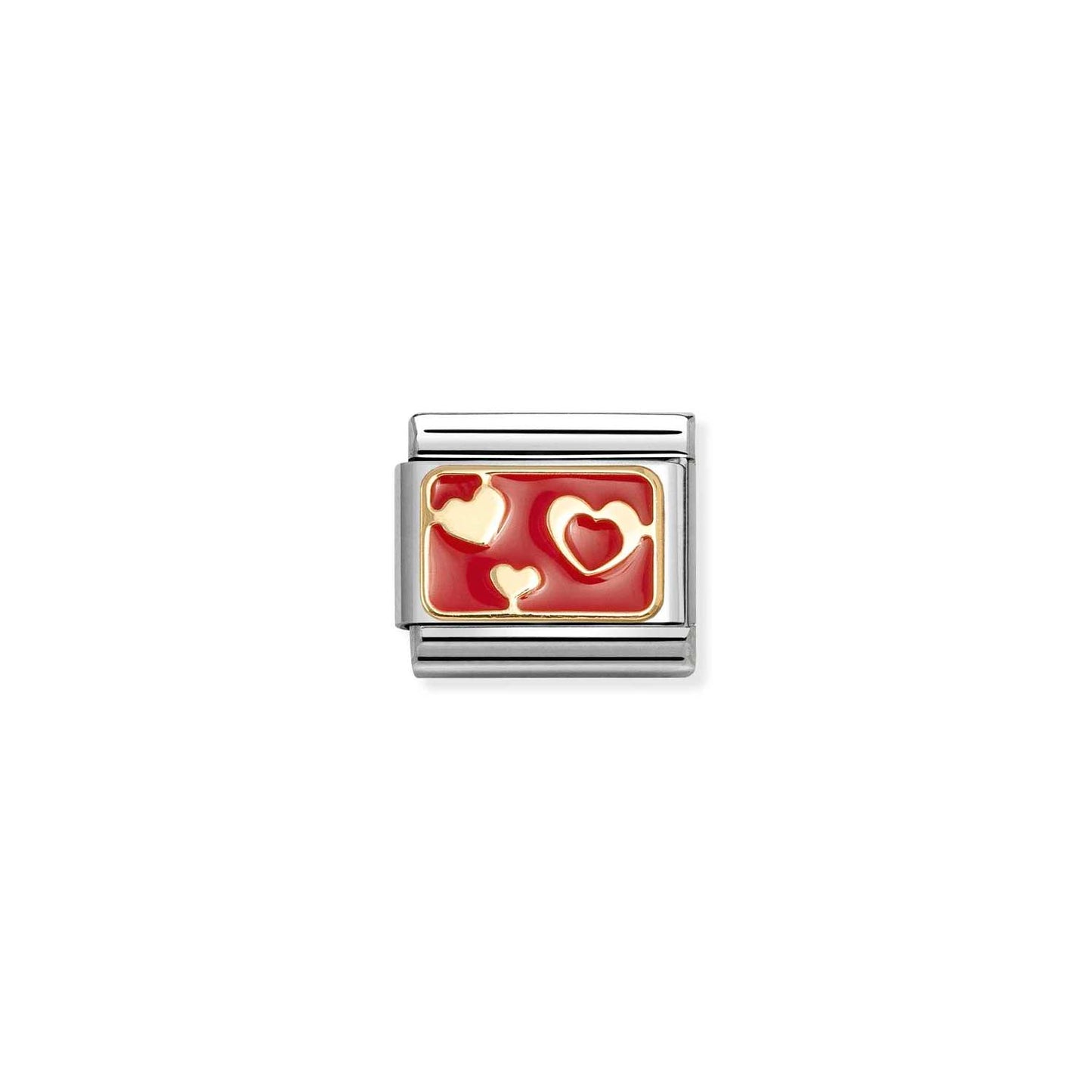 Hearts on Red Plate Composable Link in 18ct Yellow Gold & Enamel 030284/74