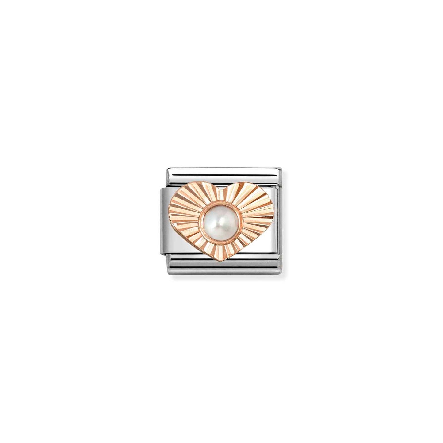 White Pearl Etched Heart Composable Link with 9ct Rose Gold 430516/13