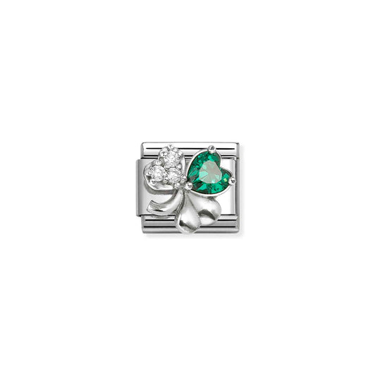 Green & White CZ Four Leaf Clover Composable Link with Sterling Silver 330322/10