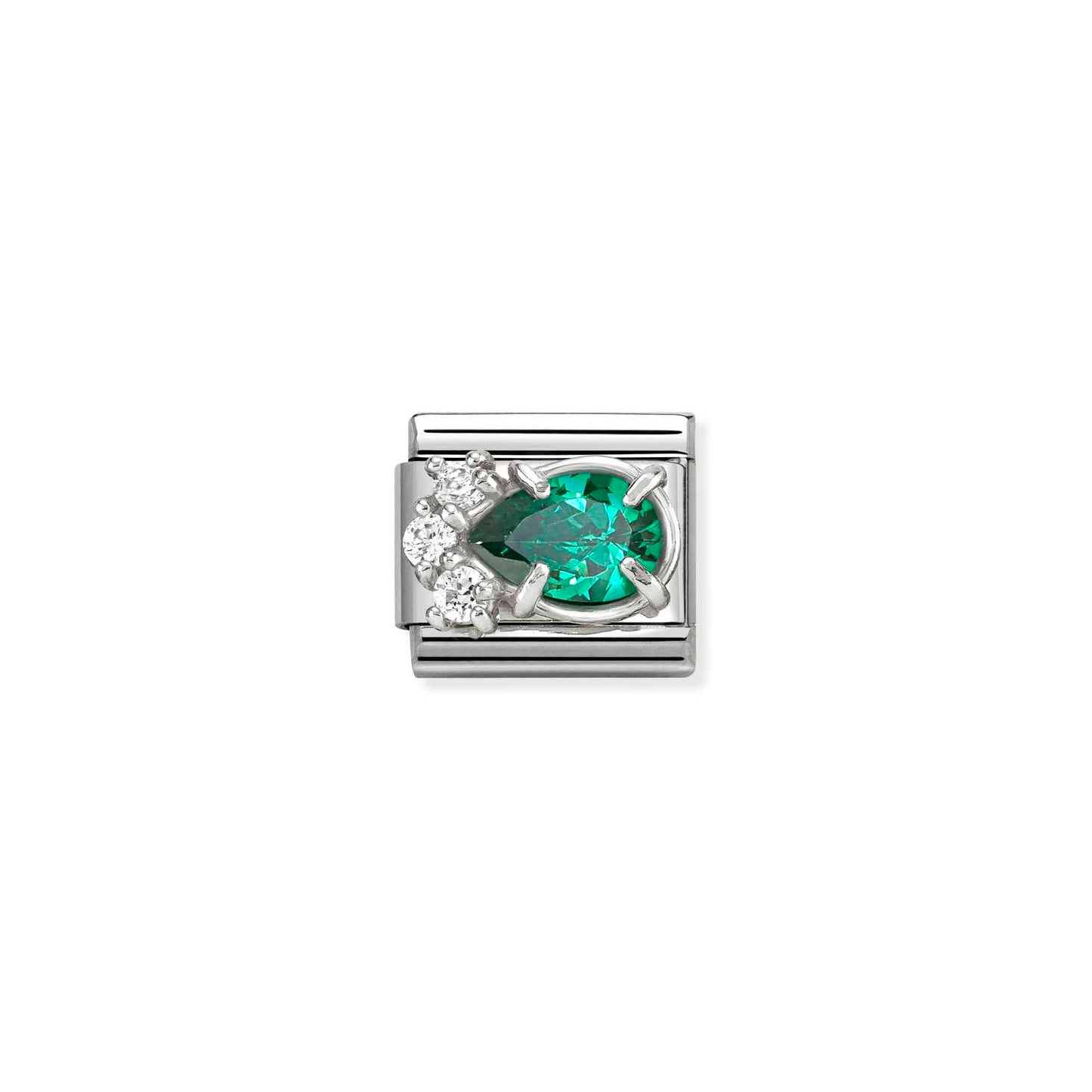 Green & White CZ PearDrop Composable Link with Sterling Silver 330329/03