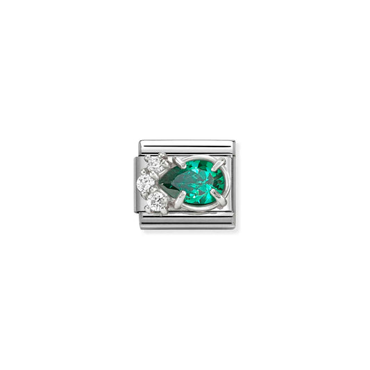 Green & White CZ PearDrop Composable Link with Sterling Silver 330329/03