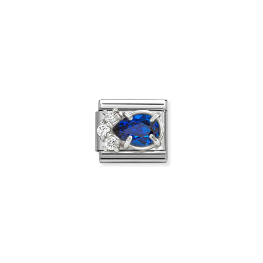 Blue & White CZ PearDrop Composable Link with Sterling Silver 330329/06