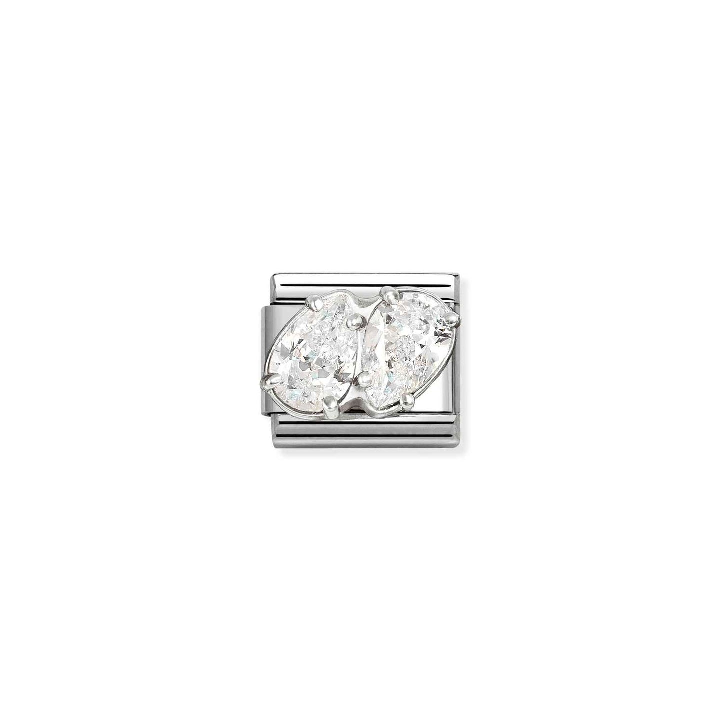 White CZ Twin PearDrop Composable Link with Sterling Silver 330329/09
