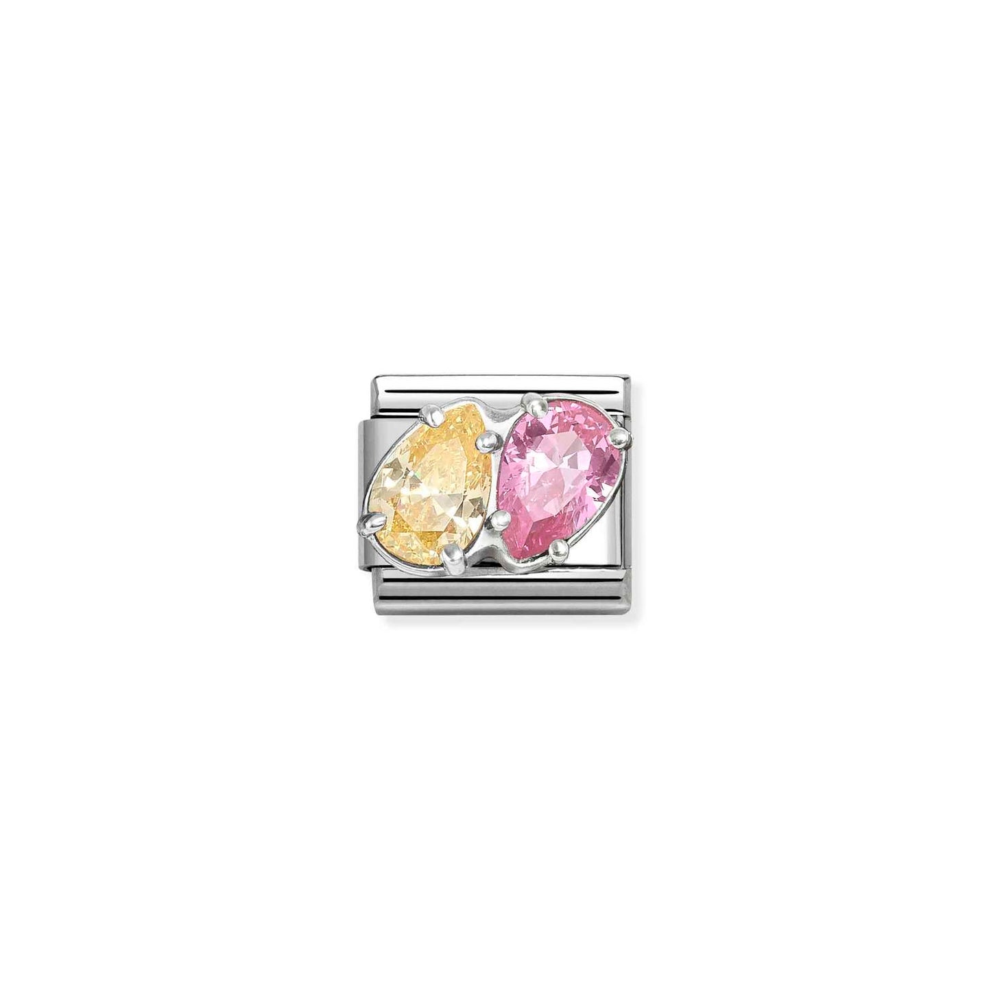 Yellow Pink CZ Twin PearDrop Composable Link with Sterling Silver 330329/17