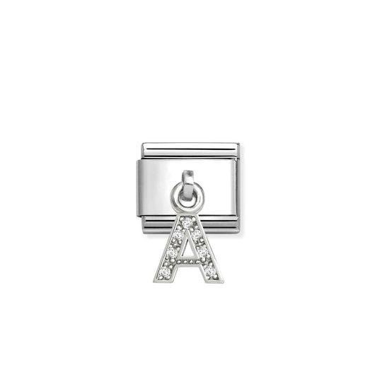 331818 White CZ Pendant Letter Composable Link Sterling Silver