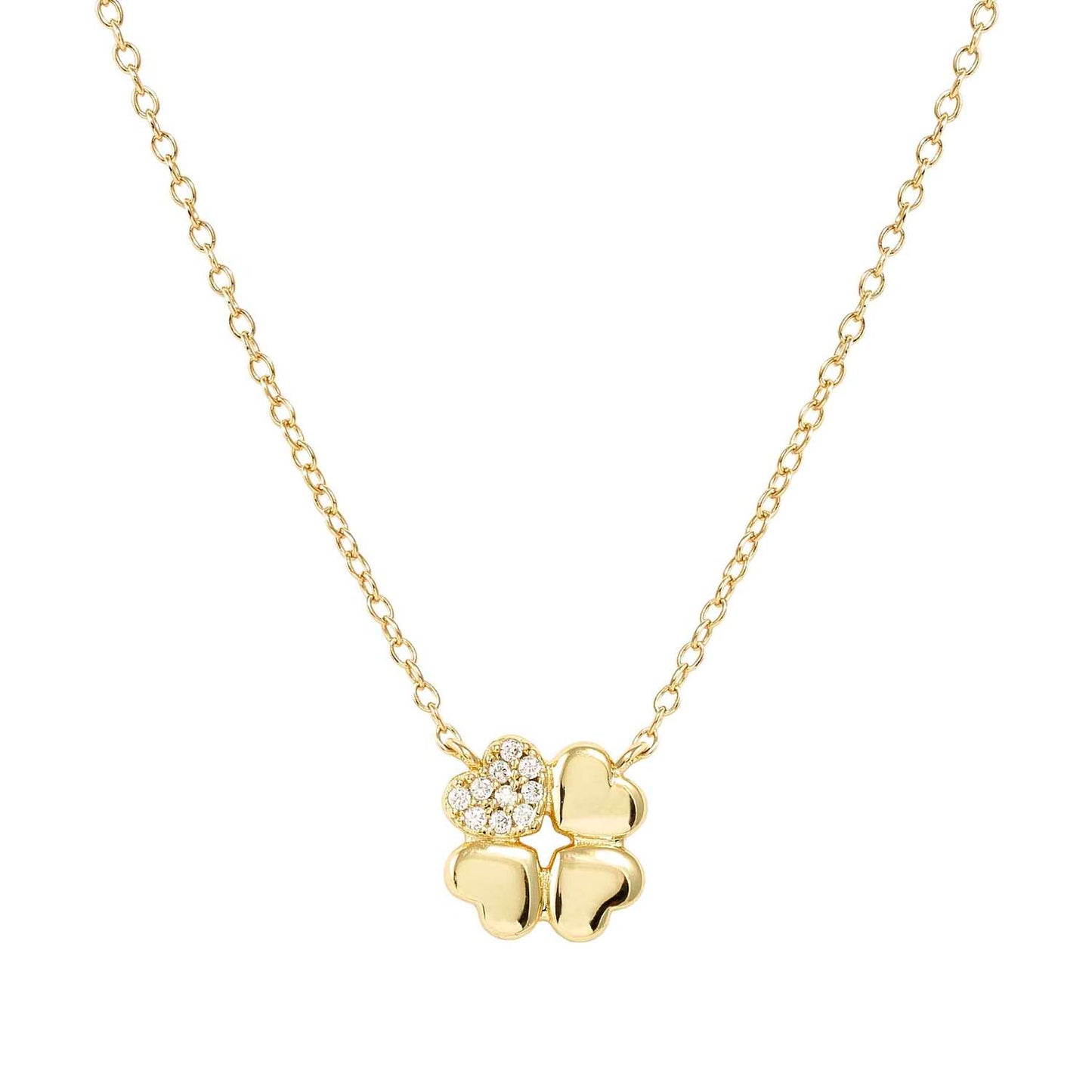 Four Leaf Clover Silver YGP & CZ Petit Sparkle Necklace 242303/003