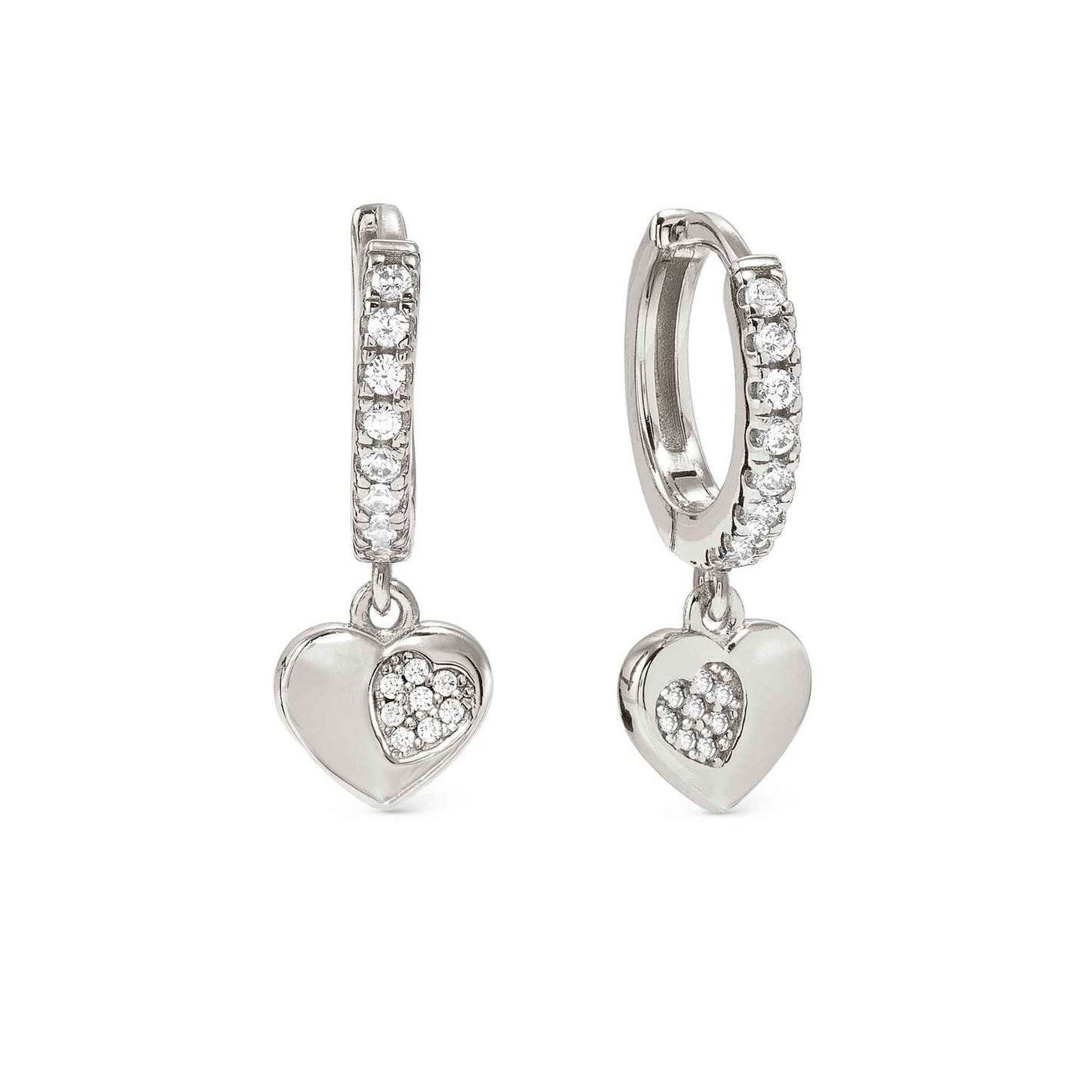 Silver CZ Hoop Earrings with Heart CZ Drop 242305/004