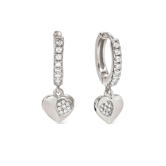 Silver CZ Hoop Earrings with Heart CZ Drop 242305/004