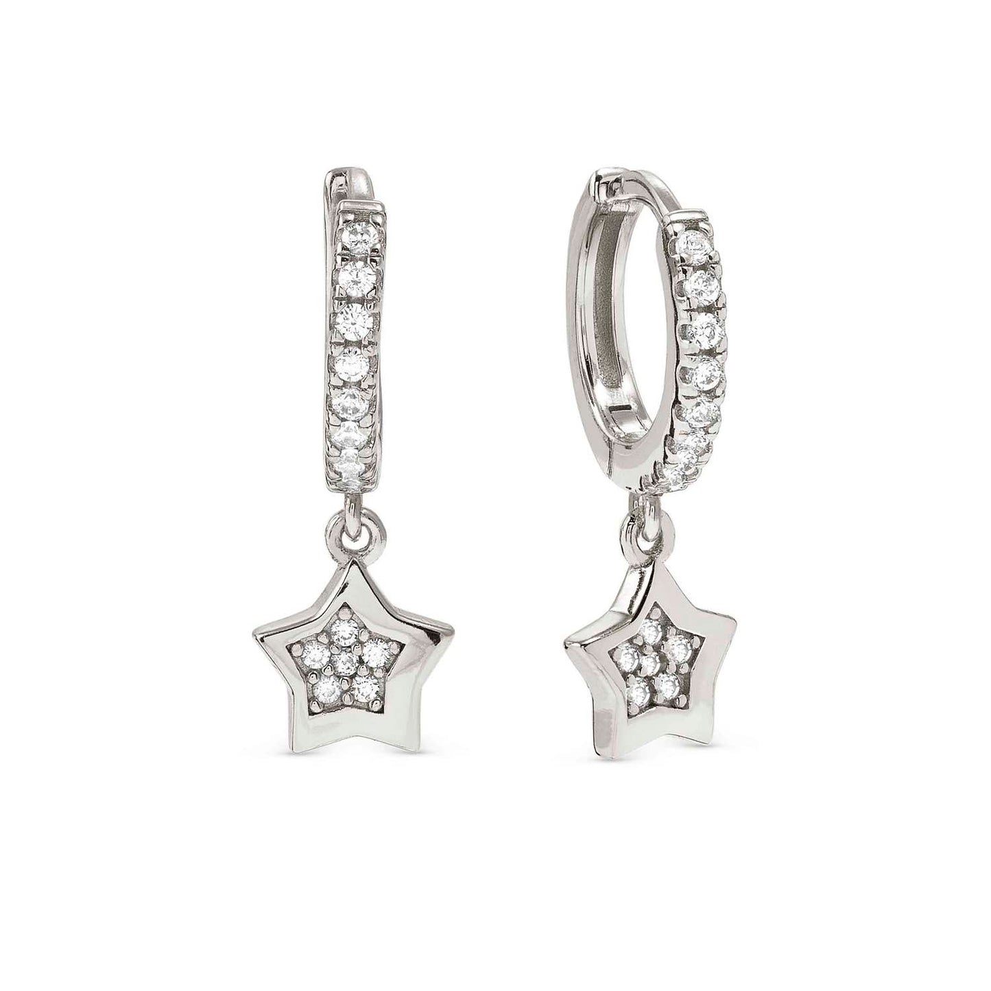 Silver CZ Hoop Earrings with Star CZ Drop 242305/007