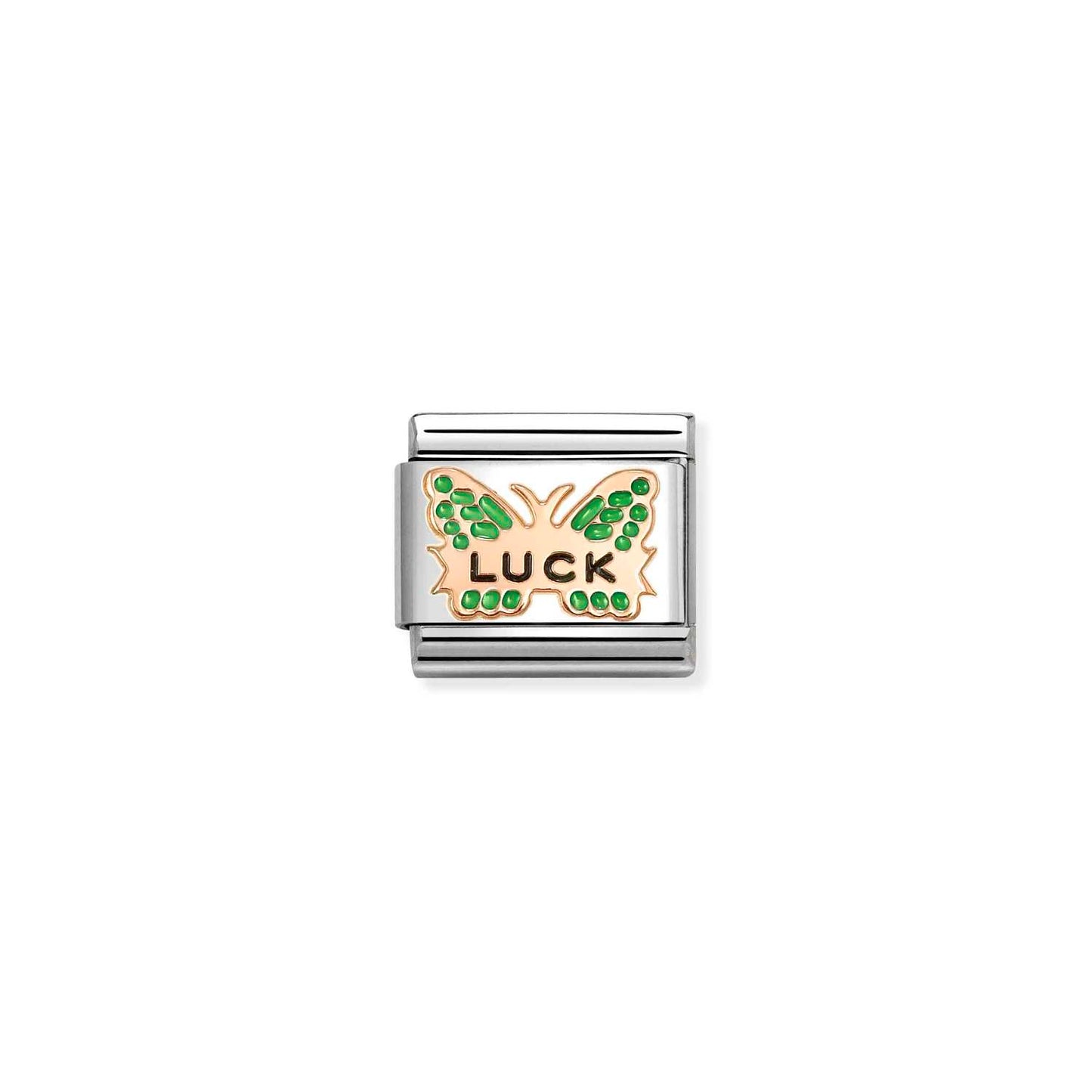 430202/48 LUCK Green Butterfly 9ct Rose Gold & Enamel Link
