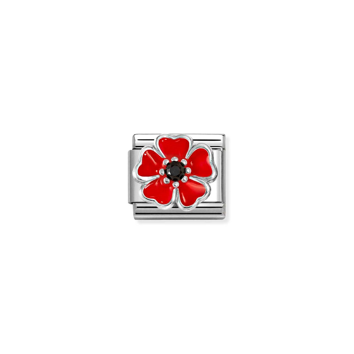 330321/19 Poppy Flower Sterling Silver & Enamel Link SS26
