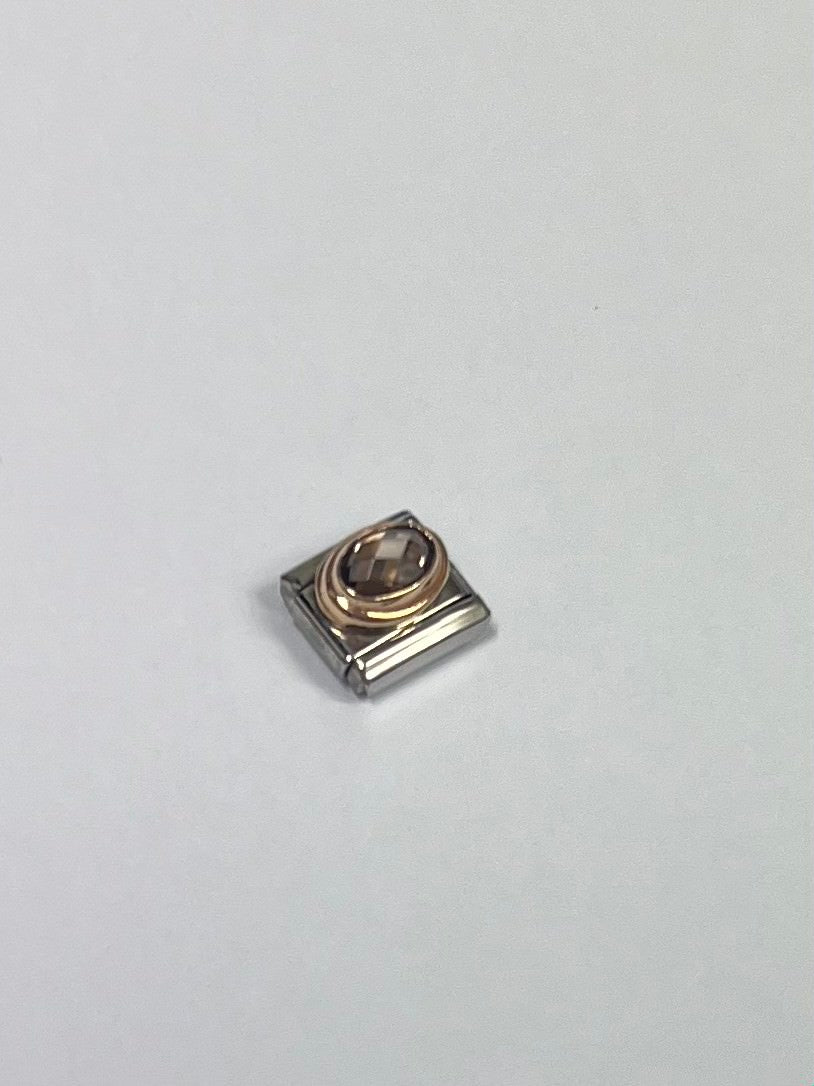 430601/012D Classic FACETED CZ,S/steel,9K rose gold Smokey Quartz