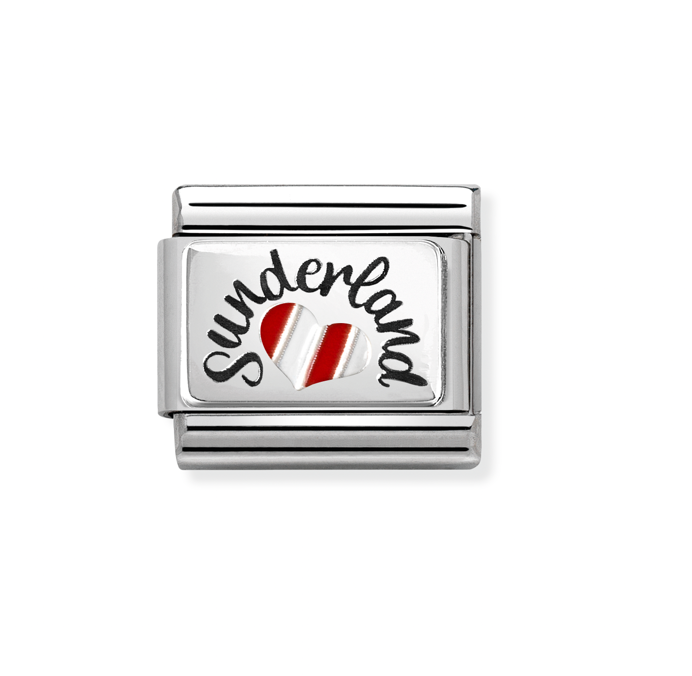 330209/61 Classic Silver Sunderland Enamel Heart with Red & White Stripes Link