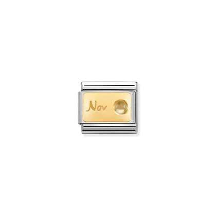 030519/11 Classic Stainless Steel Link with 18ct YG Birth Month Plate & Stone (Nov - Citrine)