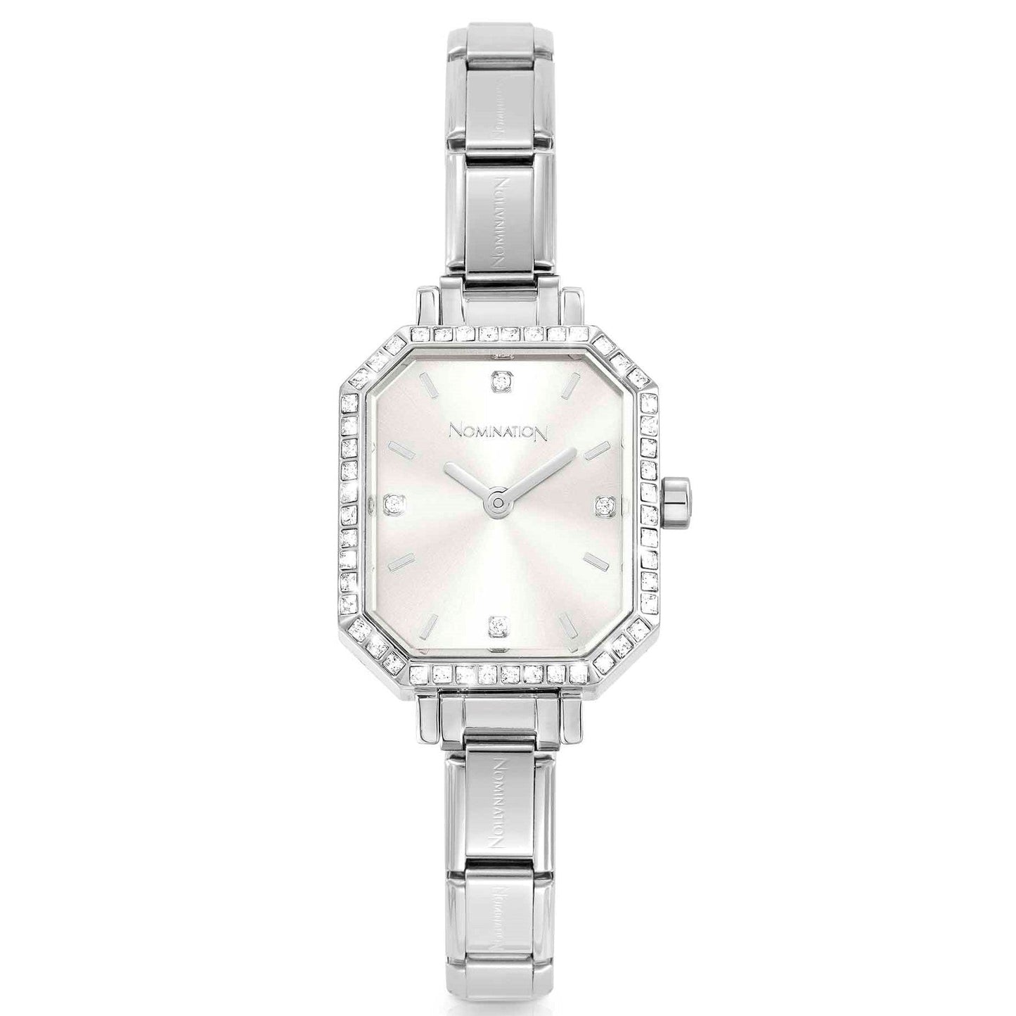 PARIS Watch, steel strap, RECTANGULAR cz Silver 076036/017